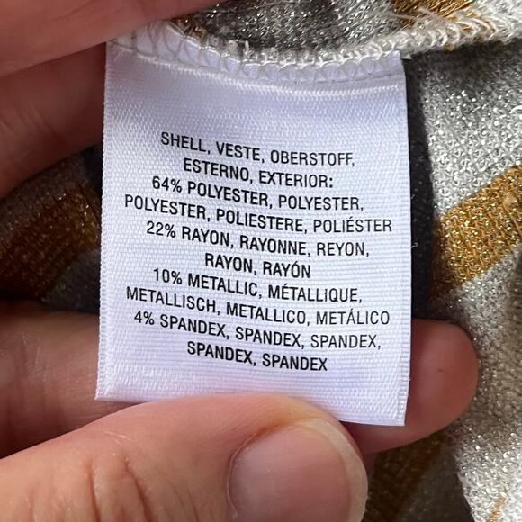 Anthropologie Vanessa Virginia Silver And Gold Striped Long Sleeve Top Size M - Picture 12 of 13